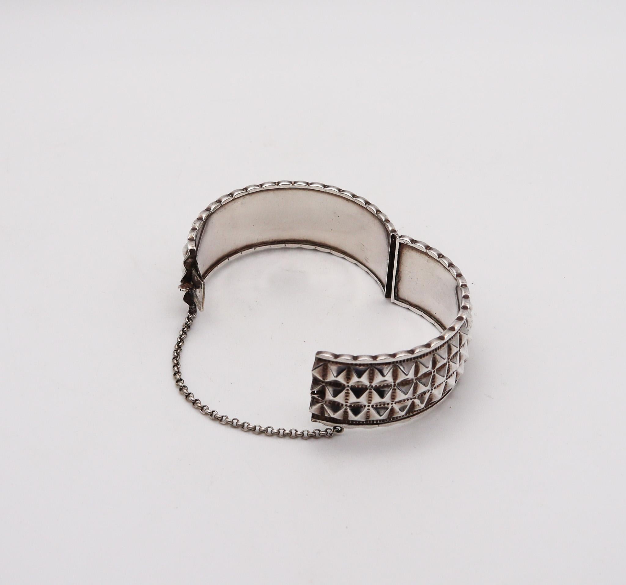 Rene Sitoleux 1935 Paris French Art Deco Geometric Bangle Bracelet In 800 Silver For Sale 1