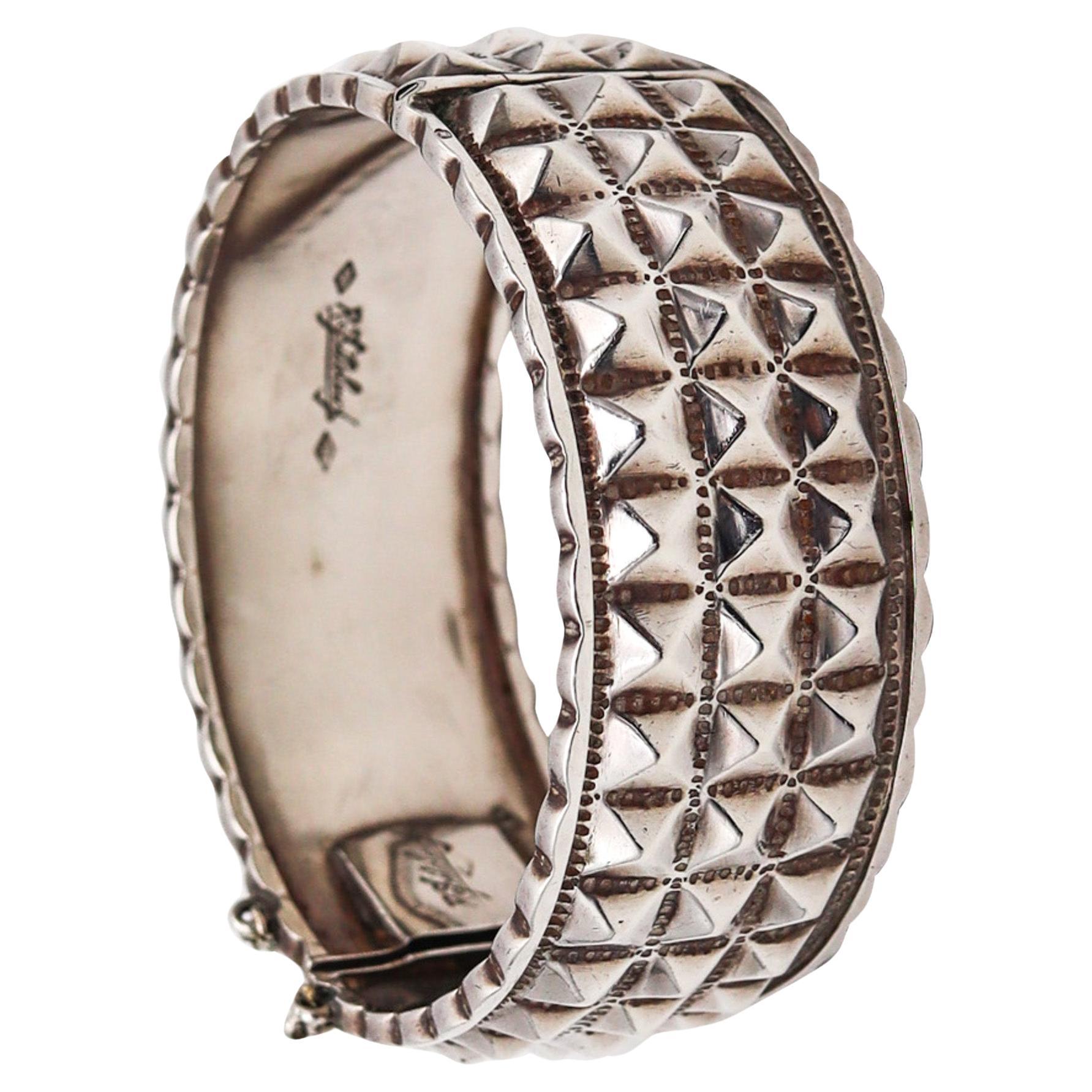 Rene Sitoleux 1935 Paris French Art Deco Geometric Bangle Bracelet In 800 Silver For Sale