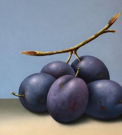 ''Blue Plums” Contemporary Fine Realist Still-Life Painting of Blue Plums