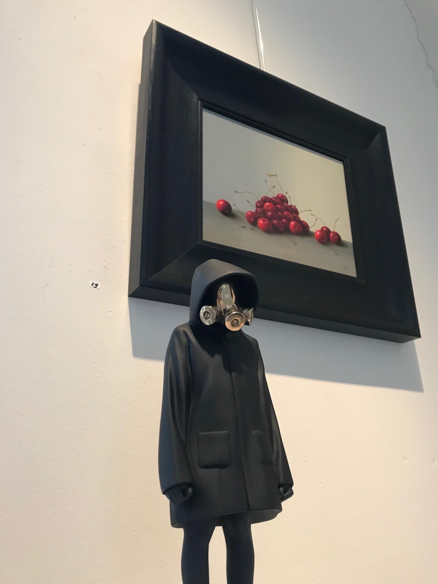 ''Cerises'' Peinture réaliste contemporaine de nature morte de cerises rouges, fruits en vente 5