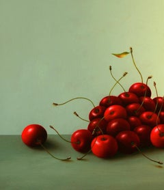 ''Cherries” Contemporary Fine Realist Still-Life Painting of Red Cherries, Fruit