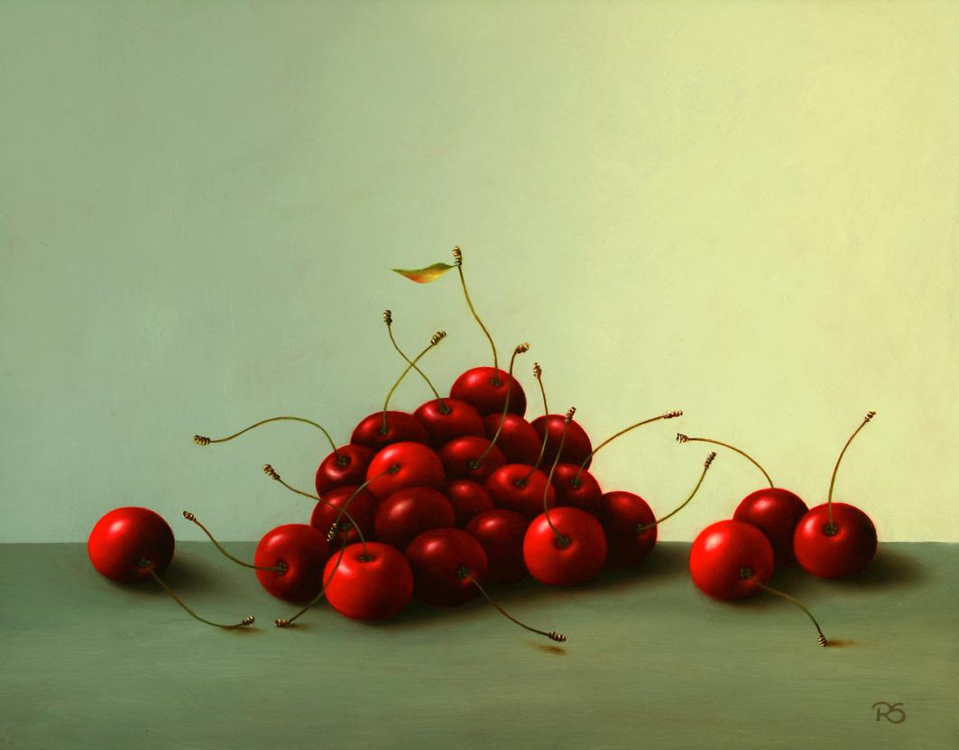 Kirschen Contemporary Fine Realist Still-Life Painting of Red Cherries, Fruit