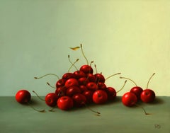 ''Cherries” Contemporary Fine Realist Still-Life Painting of Red Cherries, Fruit