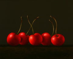 ''Cherries” Contemporary Fine Realist Still-Life Painting of Red Cherries, Fruit