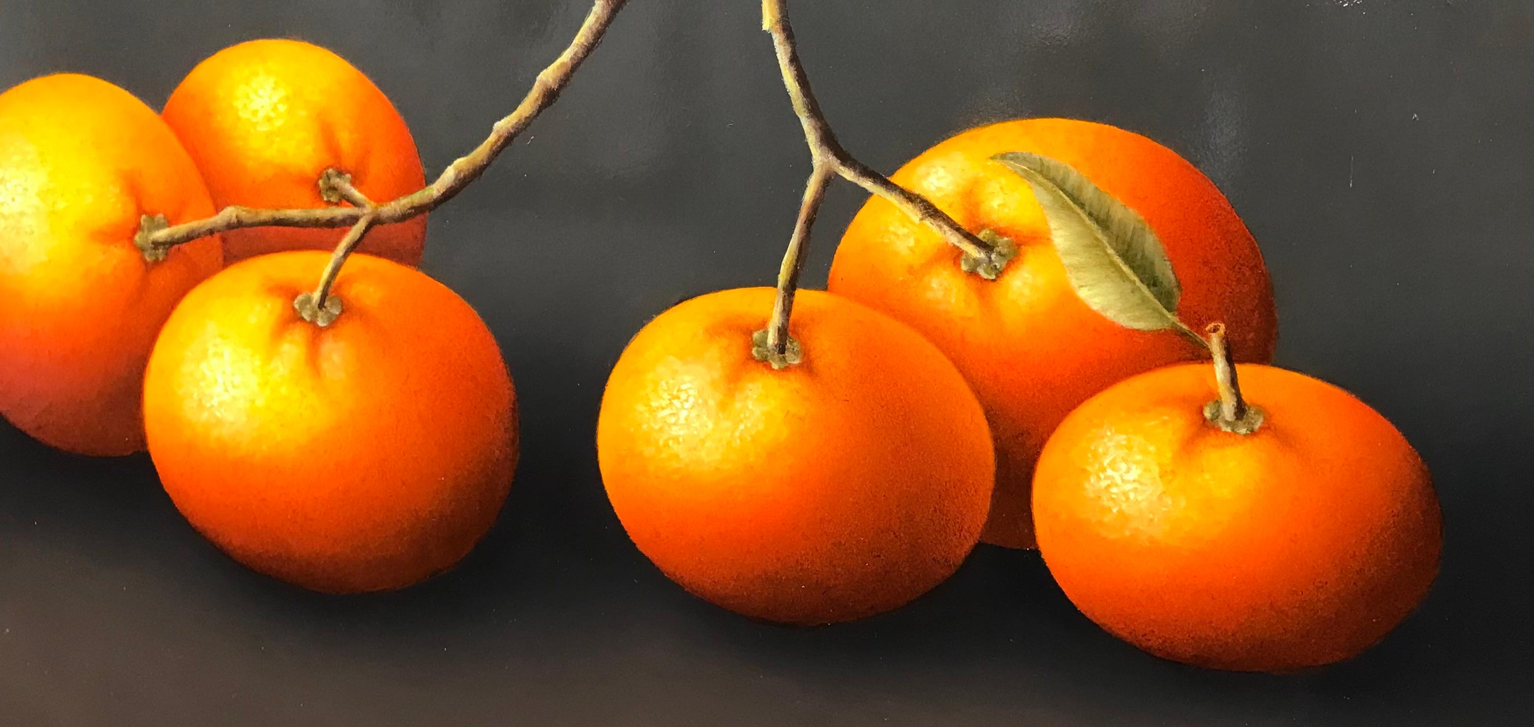 Zeitgenössisches, feines, realistisches Stillleben einer Clementines (Realismus), Painting, von René Smoorenburg 