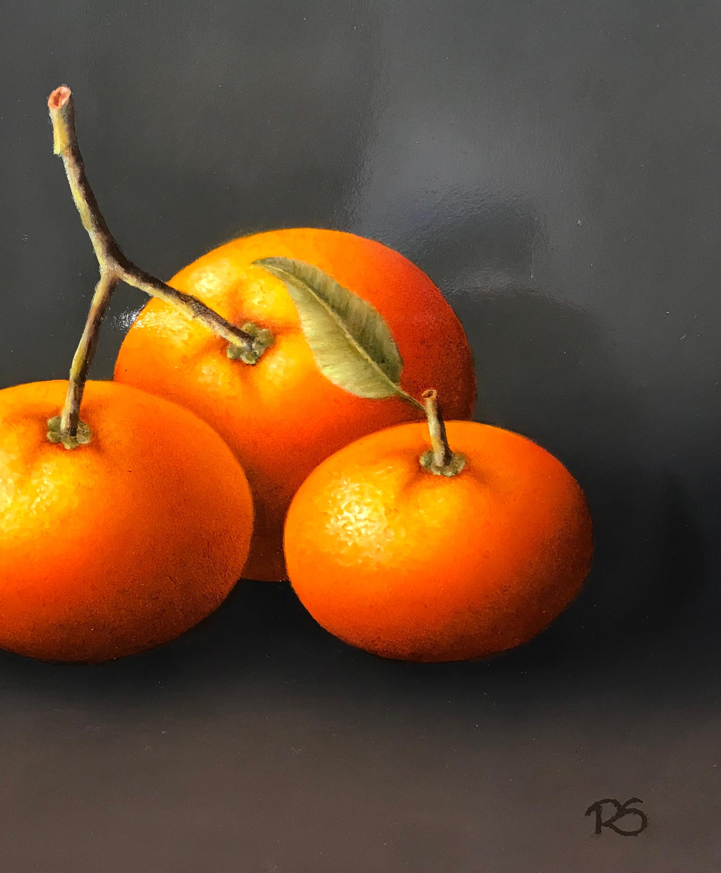 Zeitgenössisches, feines, realistisches Stillleben einer Clementines 1