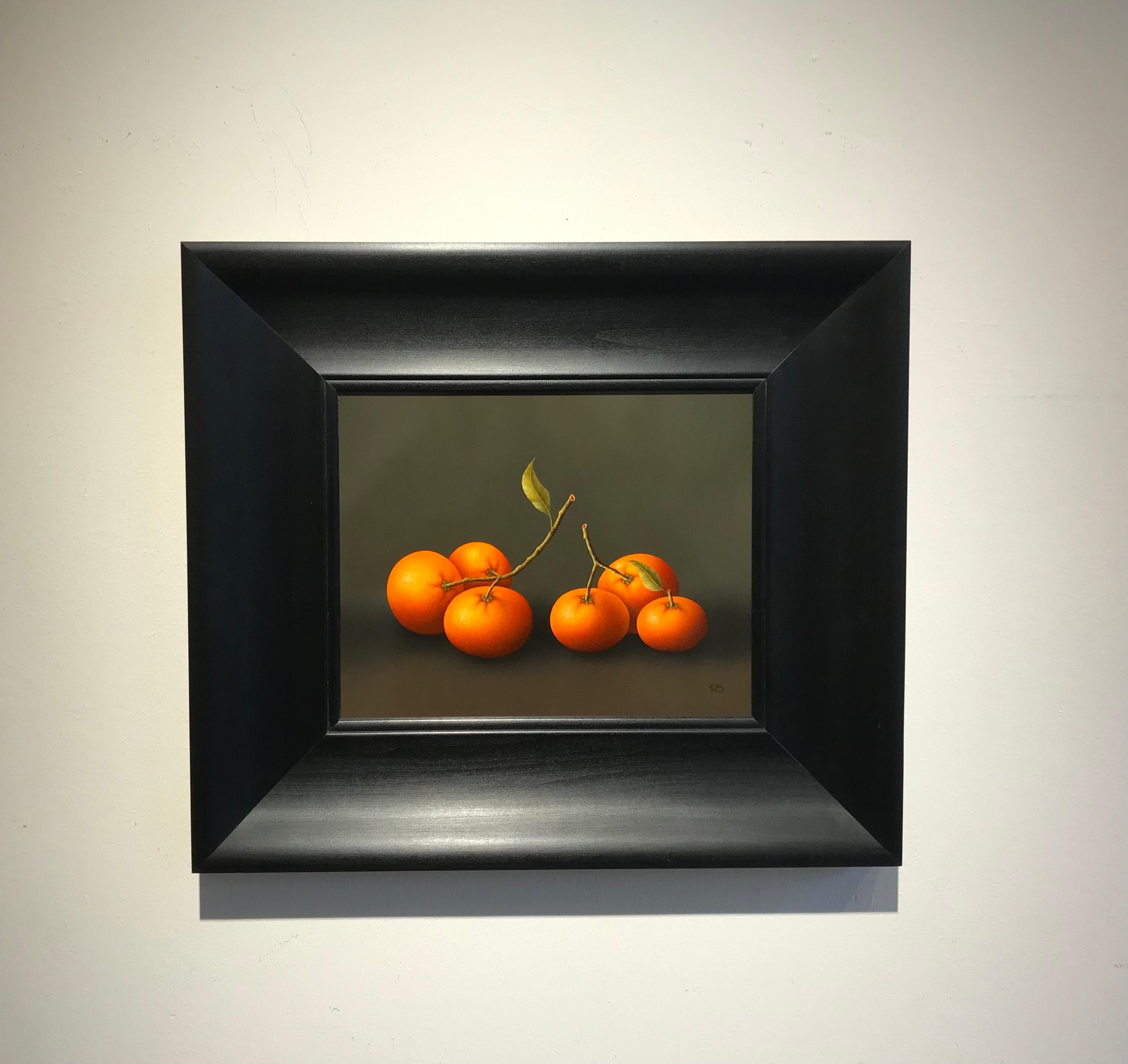 Zeitgenössisches, feines, realistisches Stillleben einer Clementines 2