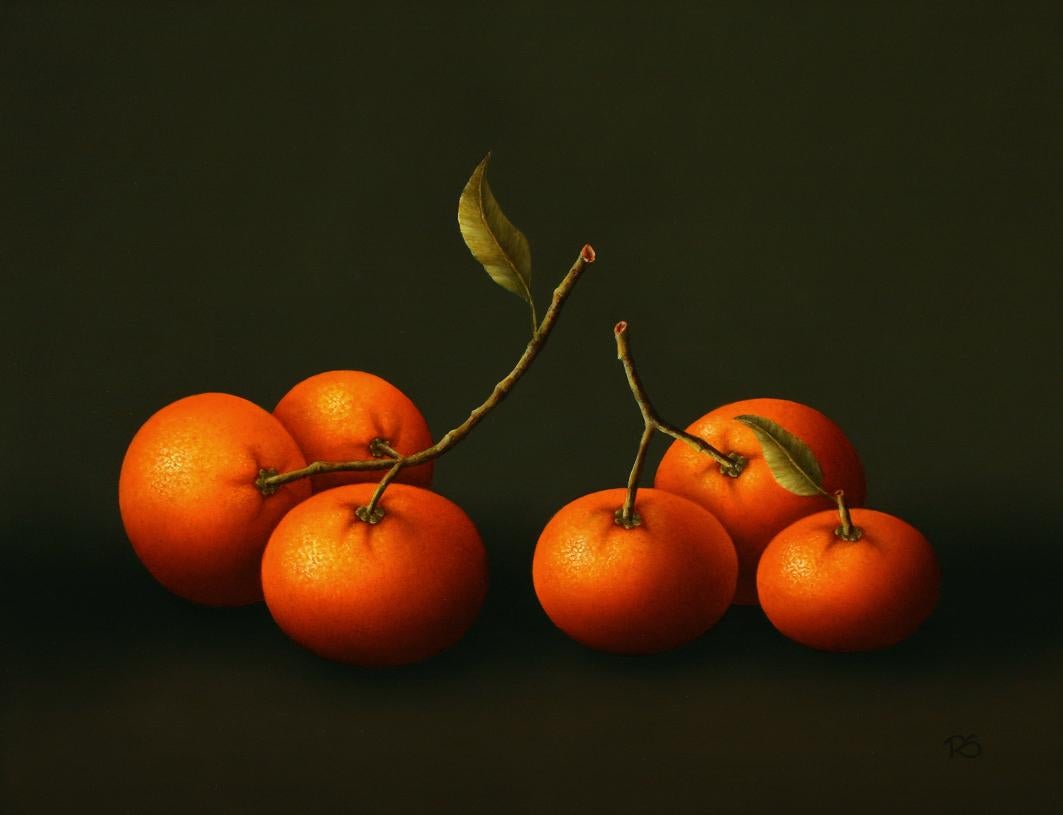 René Smoorenburg  Still-Life Painting – Zeitgenössisches, feines, realistisches Stillleben einer Clementines