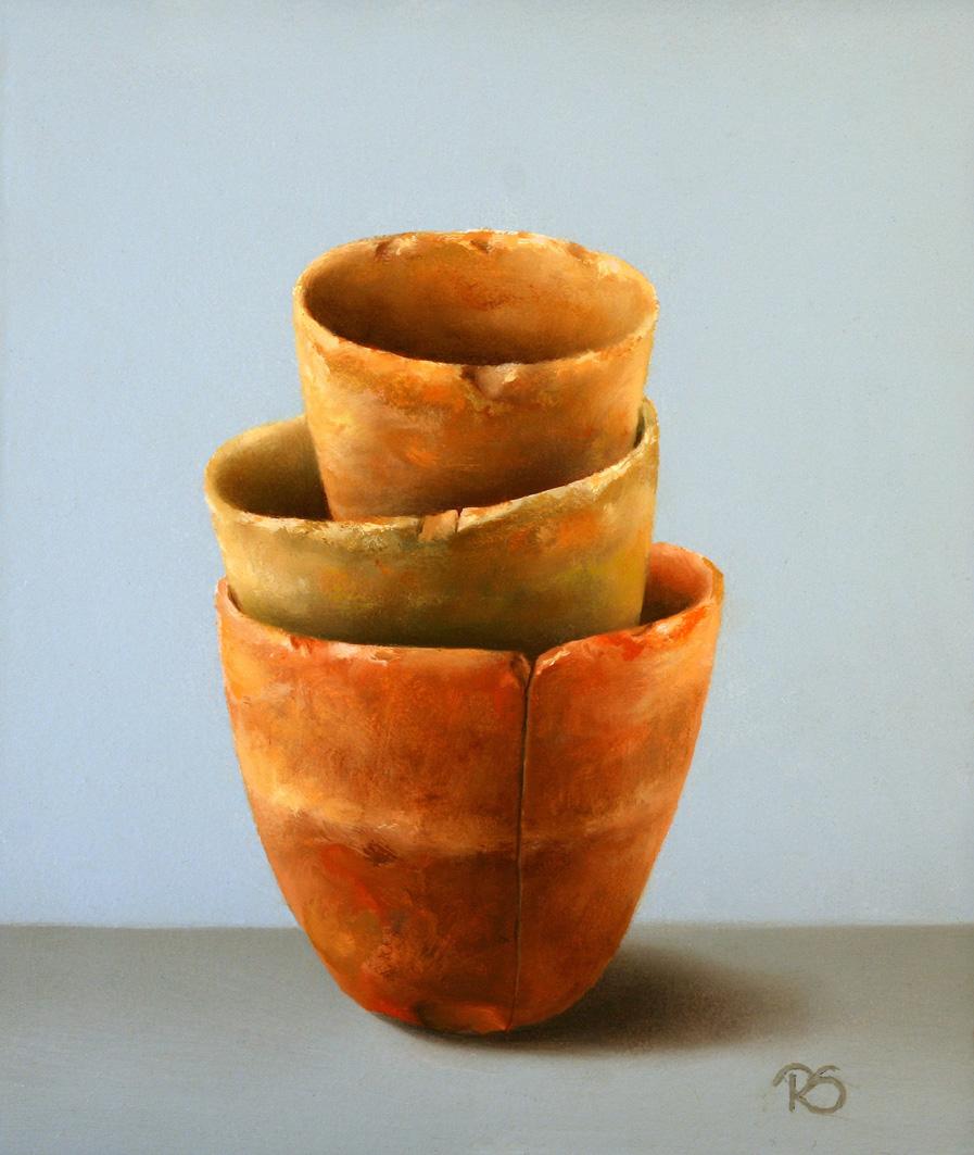 ''Flower Pots” Contemporary Fine Realist Still-Life Painting of Terracotta Pots
