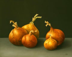 ''Onions” Contemporary Fine Realist Still-Life Painting of Five Onions