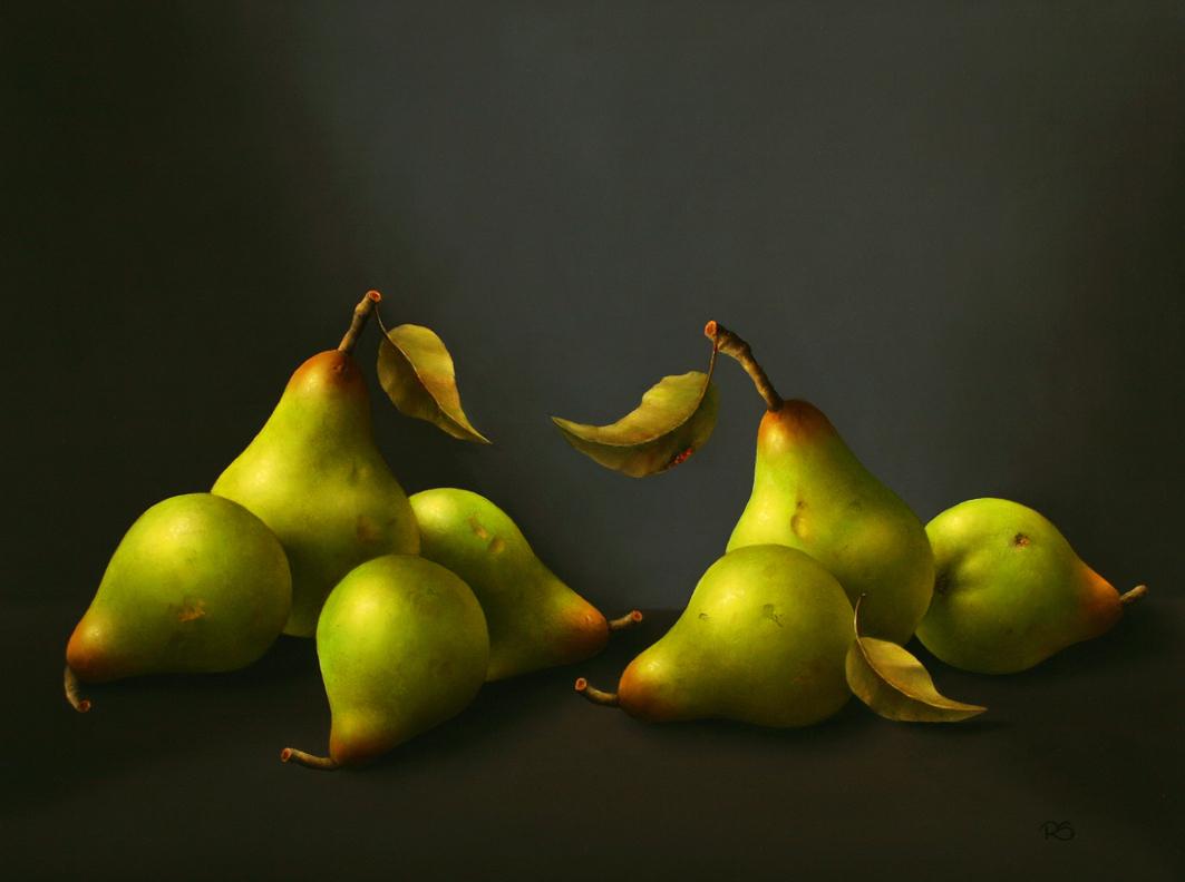René Smoorenburg  Figurative Painting - “Pears” Contemporary Fine Realist Still-Life Painting of Pears, Fruit