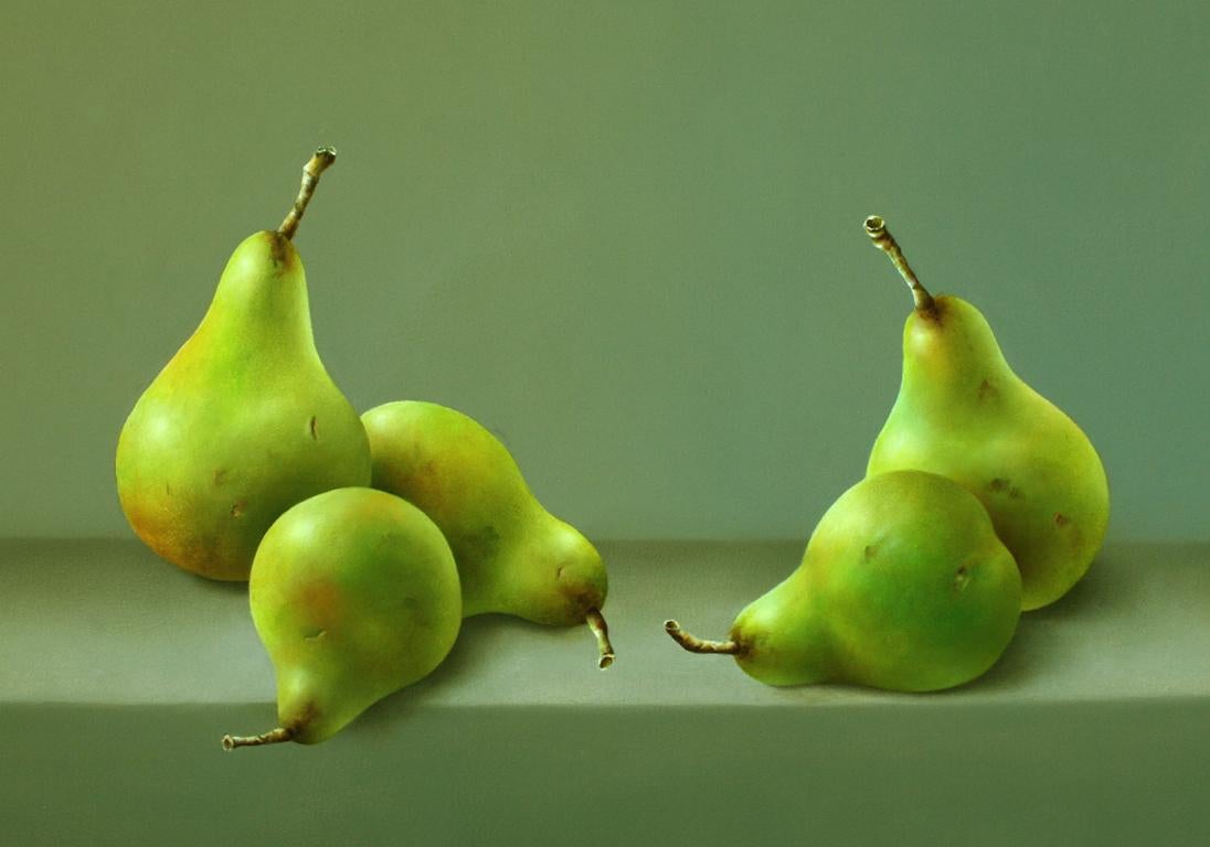 ''Pears on Green” Contemporary Fine Realist Still-Life Painting of Pears