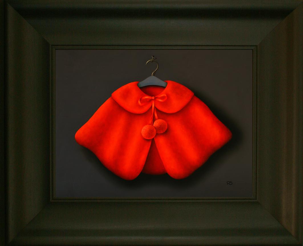“Red Cape” Contemporary Fine Realist Still-Life Painting of a Red Cape - Black Figurative Painting by René Smoorenburg 