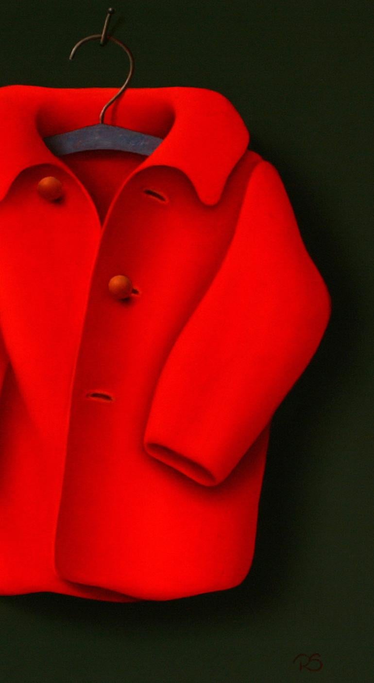 “Red Coat” Contemporary Fine Realist Still-Life Painting of a Red Coat For Sale 3