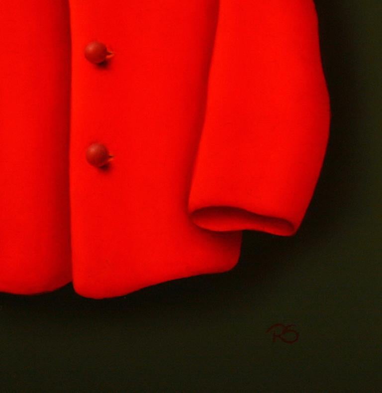 ''Red Coat” Contemporary Fine Realist Still-Life Painting of a Red Coat - Black Figurative Painting by René Smoorenburg 