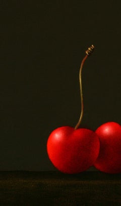 ''Three Cherries” Contemporary Fine Realist Still-Life Painting of Cherries
