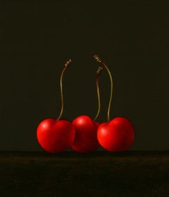 ''Three Cherries” Contemporary Fine Realist Still-Life Painting of Cherries