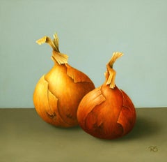 ''Two White Onions” Contemporary Fine Realist Still-Life Painting of Two Onions