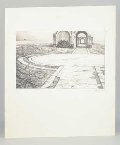 René Tancula. Etching on paper. Composition with architectural motif.