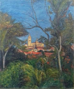 Large Colourful Southern Expressionist landscape painting, Spain Spanish village