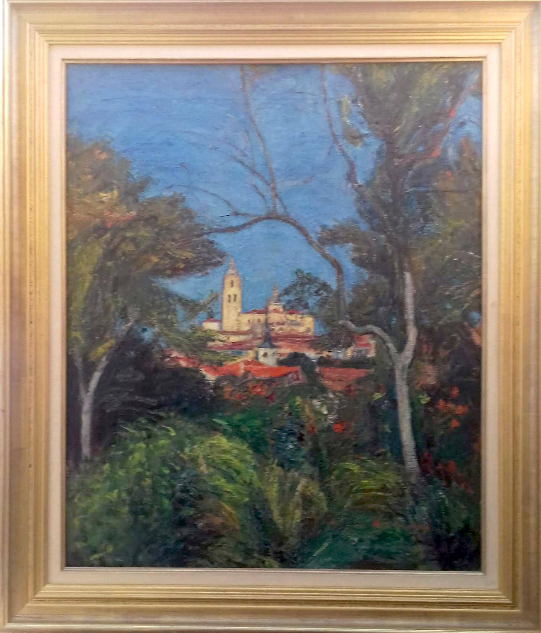 René Thomsen Landscape Painting - Large Colourful Southern Expressionist landscape painting, Spain Spanish village