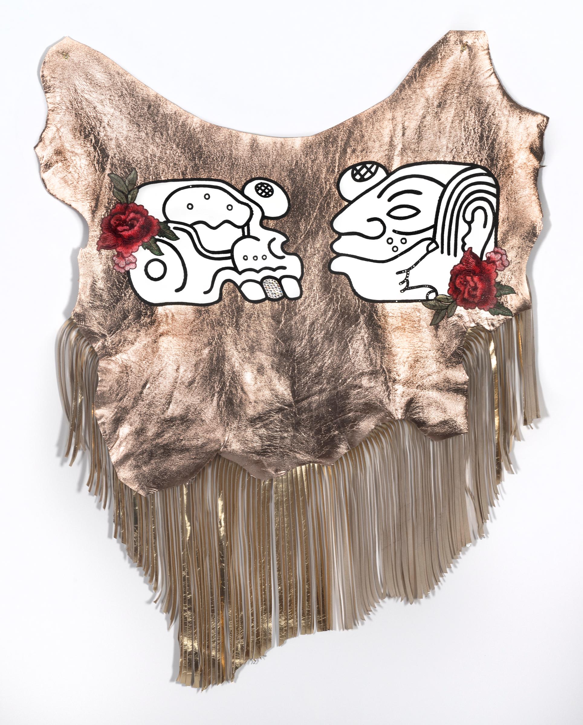 René Treviño creates paintings and sculptural installations using Mayan calendars and iconic re-interpretations of patriotic symbols. His artwork addresses a personal quest for heroism, bravery and a need to define a place in the world. Treviño