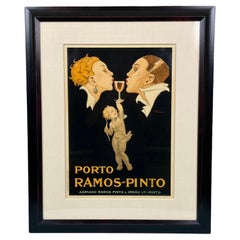 Antique Rene Vincent (French 1879-1936) Original Lithograph for Porto Ramos-Pinto Framed