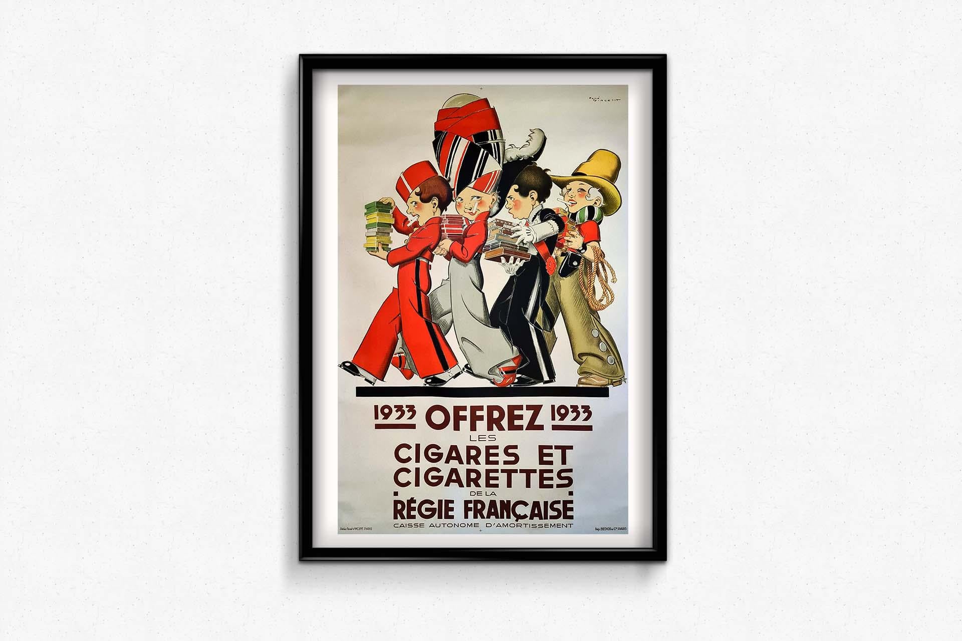 1933 Original Werbeplakat von Rene Vincent für die Zigarren und Zigaretten im Angebot 3
