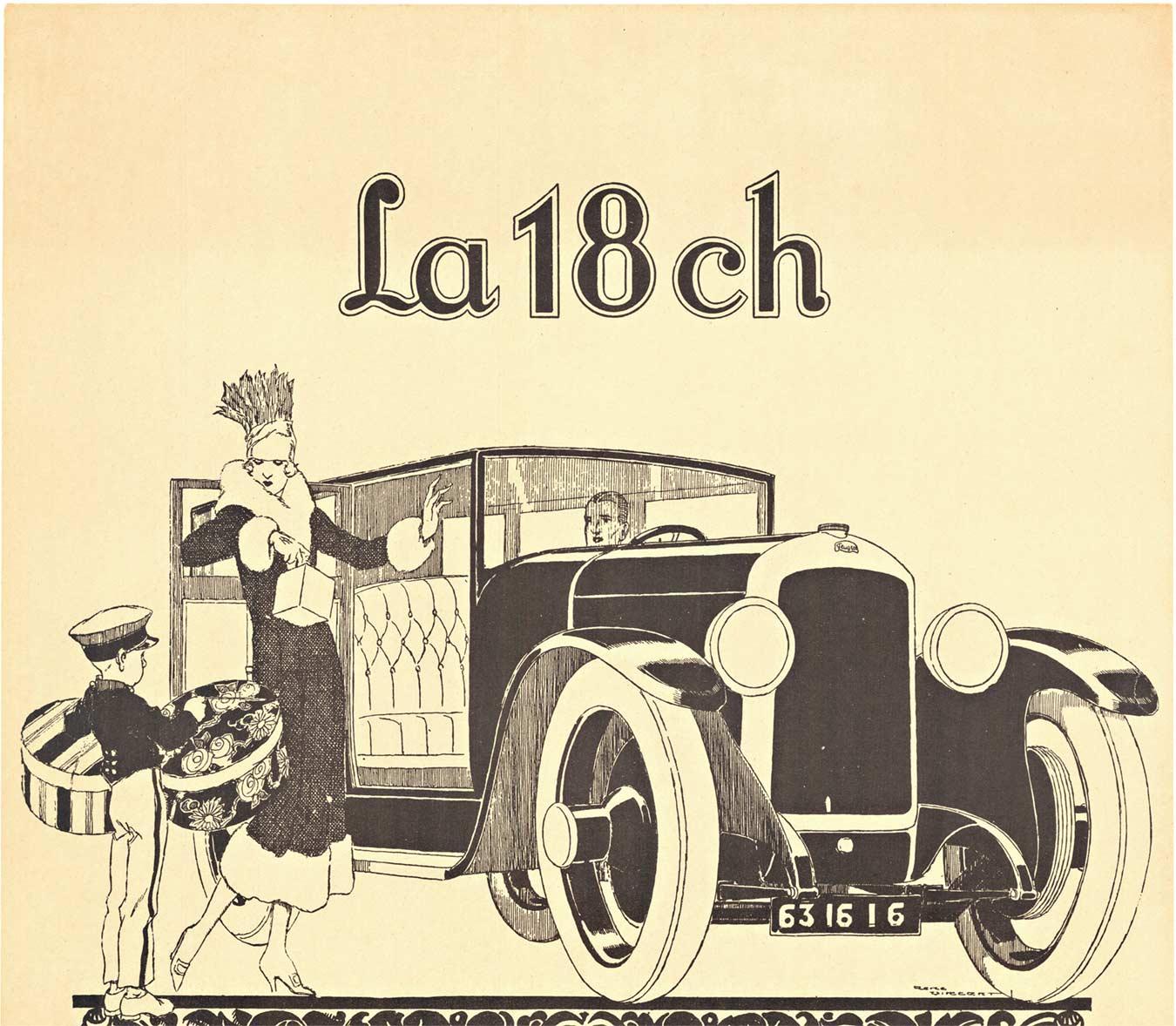 Affiche d'origine art déco automobile « La 18 ch » vintage - Print de Rene Vincent