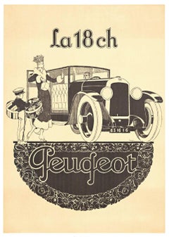 Cartel original de automóviles art déco de época "La 18 ch