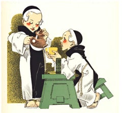 Poster originale del caffè d'epoca "Pas de Bon Cafe sans Composition des Moines".