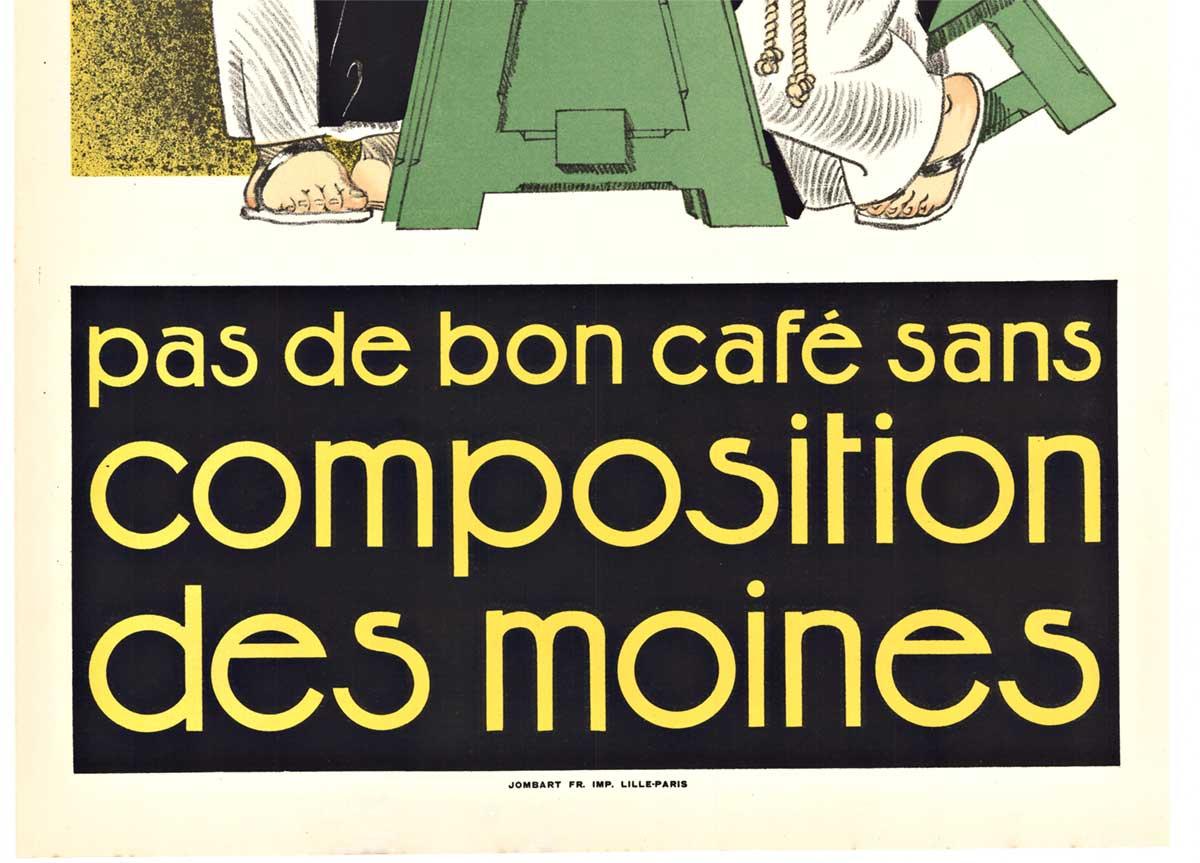 Affiche vintage du café Pas de Bon Cafe sans Composition des Moines - Art déco Print par Rene Vincent