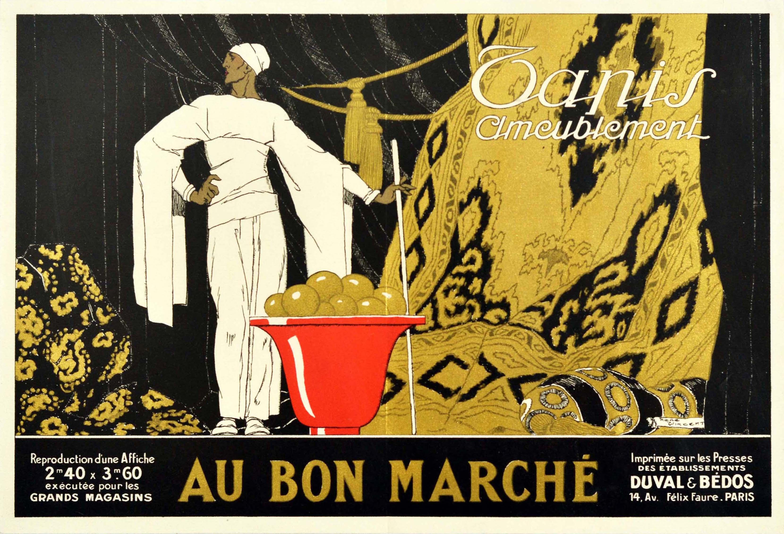 Rene Vincent Print - Original Vintage Poster Au Bon Marche Home Furnishings Paris Textiles Tapestry