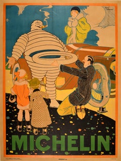 Póster Original Vintage Icono Michelin Man Bibendum Coche Clásico Neumático / Neumático Nuevo