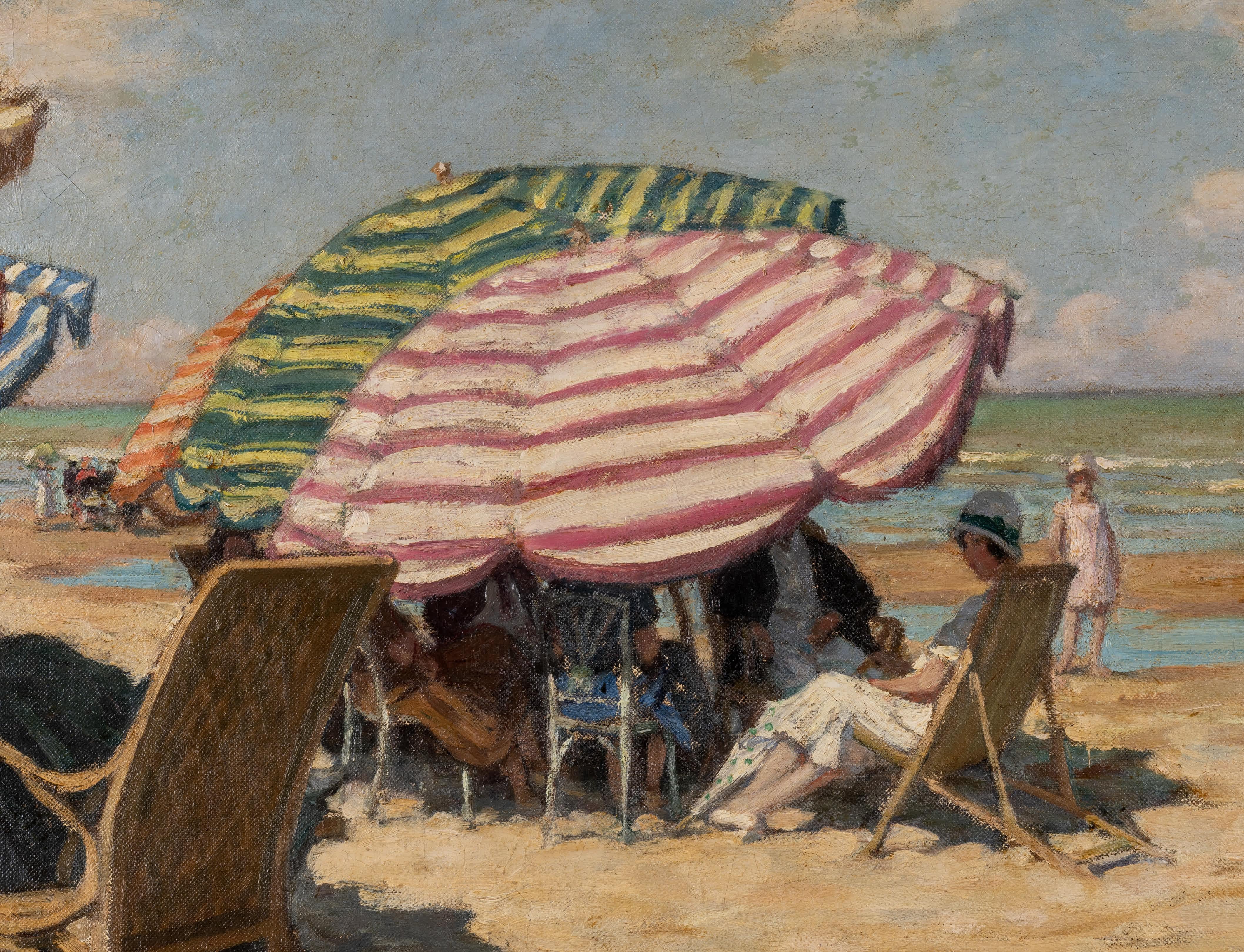 René-Xavier Prinet
French, 1861-1946
La Plage de Cabourg

Oil on canvas
18 by 31 in, w/ frame 25 ¼ by 38 ¾ in
Signed lower right

Coming from a family of notable Franche-Comté (Prinet notaries from Luxeuil-les-Bains), René-Xavier Prinet is the son