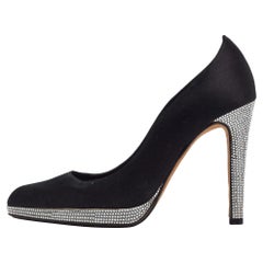 René Caovilla - Escarpins à plateforme en satin noir ornés de cristaux - Taille 37