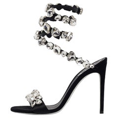 Ren&eacute; Caovilla Black Suede Crystal Embellished Ankle Strap Sandals Size 38