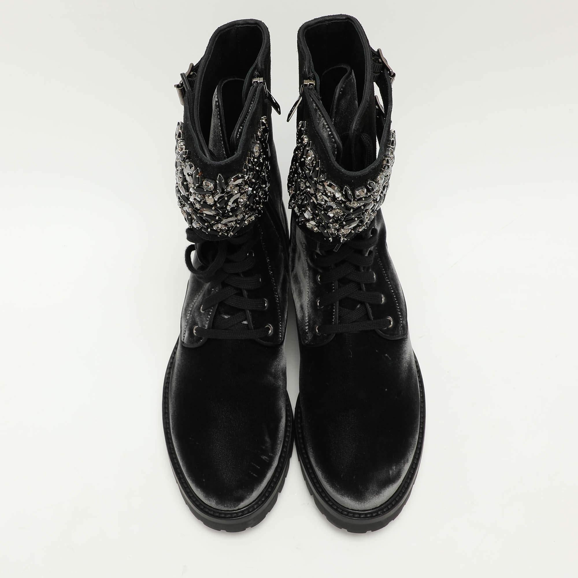 René Caovilla Botines de terciopelo negro con adornos Talla 38 Negro en venta