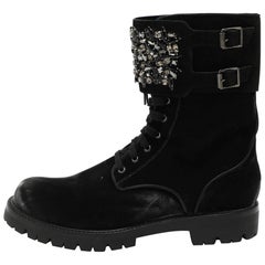 René Caovilla Botines de terciopelo negro con adornos Talla 38