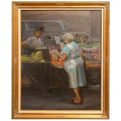 Renee Berger New York Street Scene Fruit Vendor Oil Painting