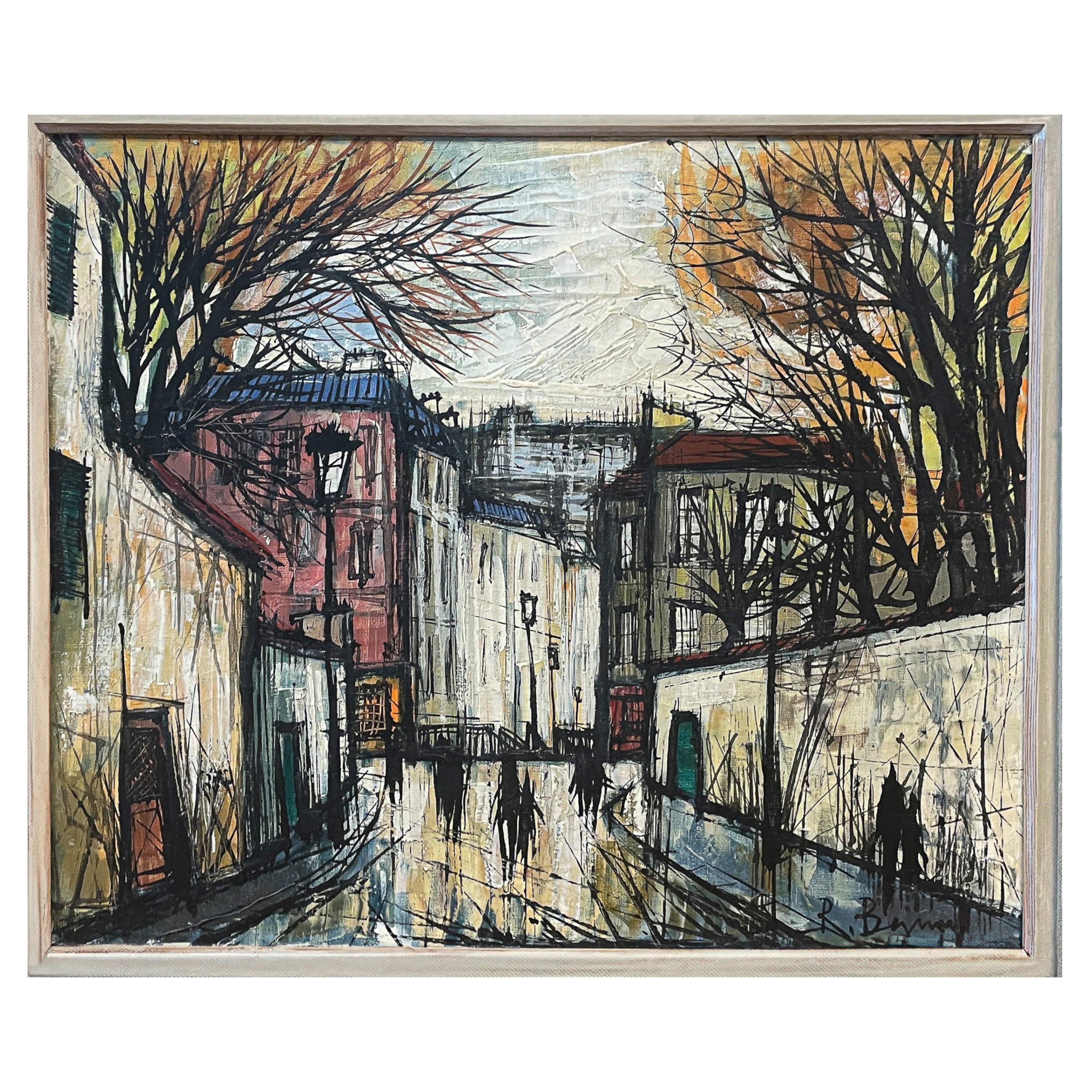 Französische expressionistische Pariser Straßenszene, Öl auf Leinwand, Mitte des Jahrhunderts, signiert mit dem Titel – Painting von Renee Bernard