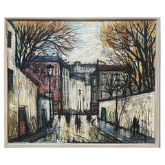 Mid Century French Expressionist Oil on Canvas Paris Street Scene Signed Titled