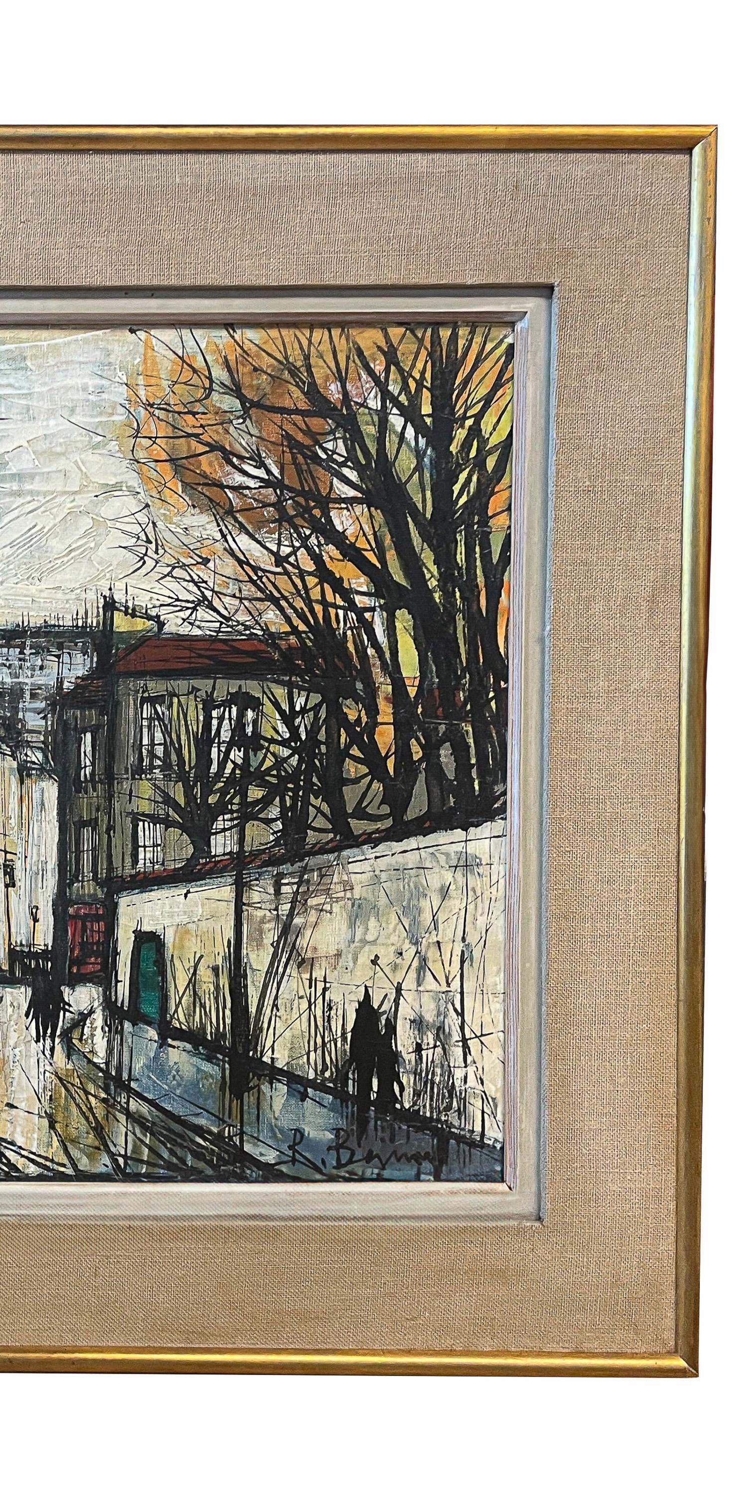 Französische expressionistische Pariser Straßenszene, Öl auf Leinwand, Mitte des Jahrhunderts, signiert mit dem Titel (Braun), Landscape Painting, von Renee Bernard