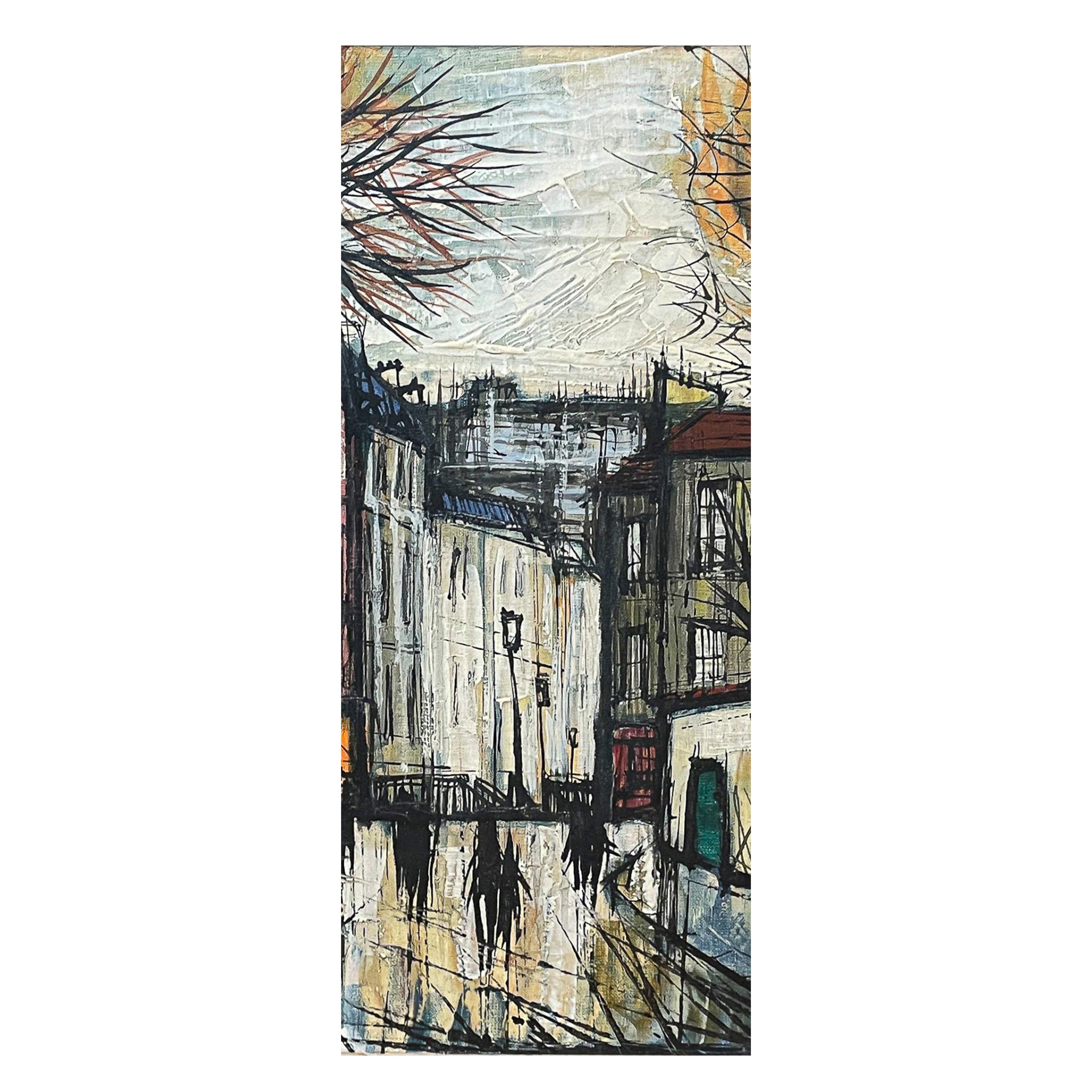Französische expressionistische Pariser Straßenszene, Öl auf Leinwand, Mitte des Jahrhunderts, signiert mit dem Titel im Angebot 1