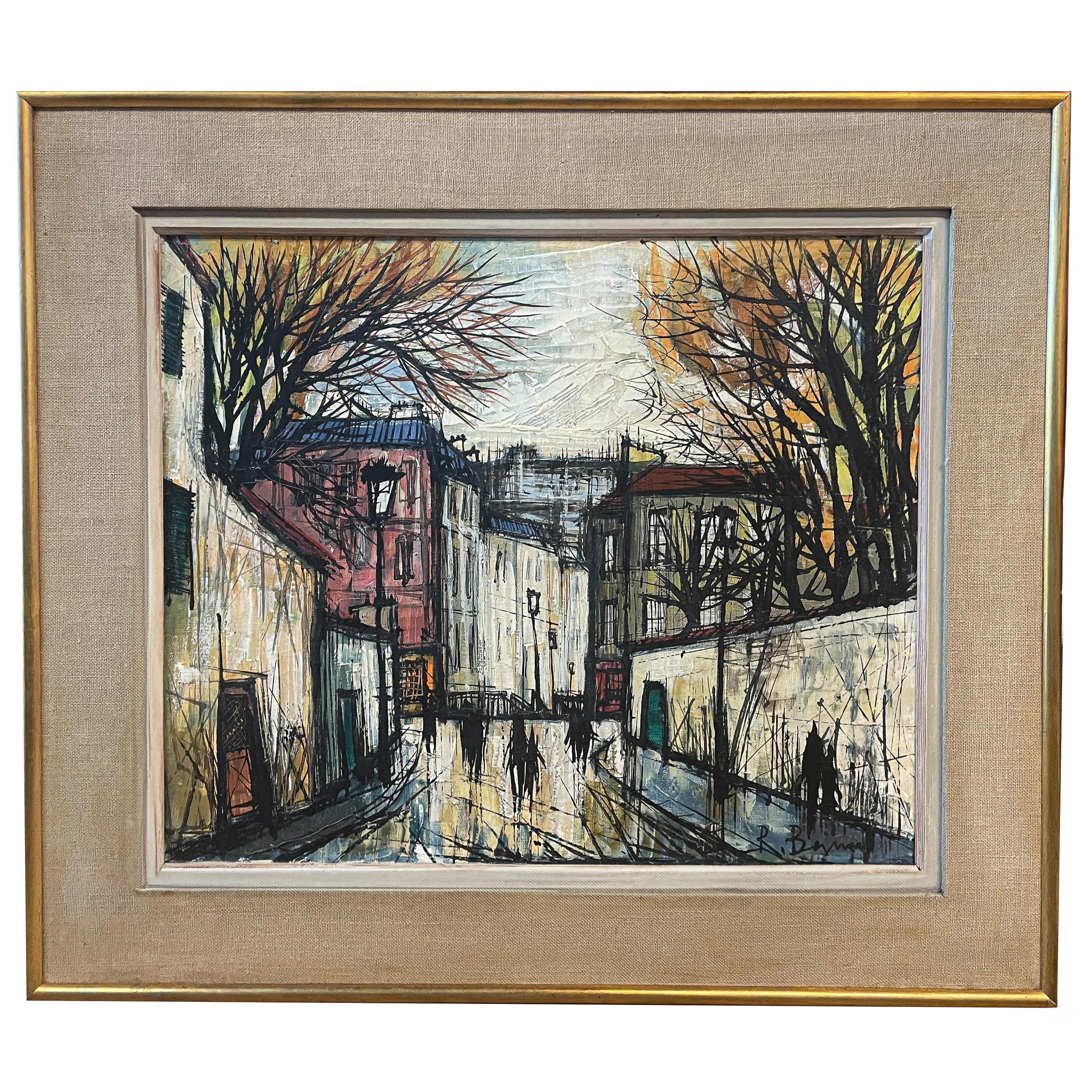 Mid Century French Expressionist Oil on Canvas Paris Street Scene Signed Titled