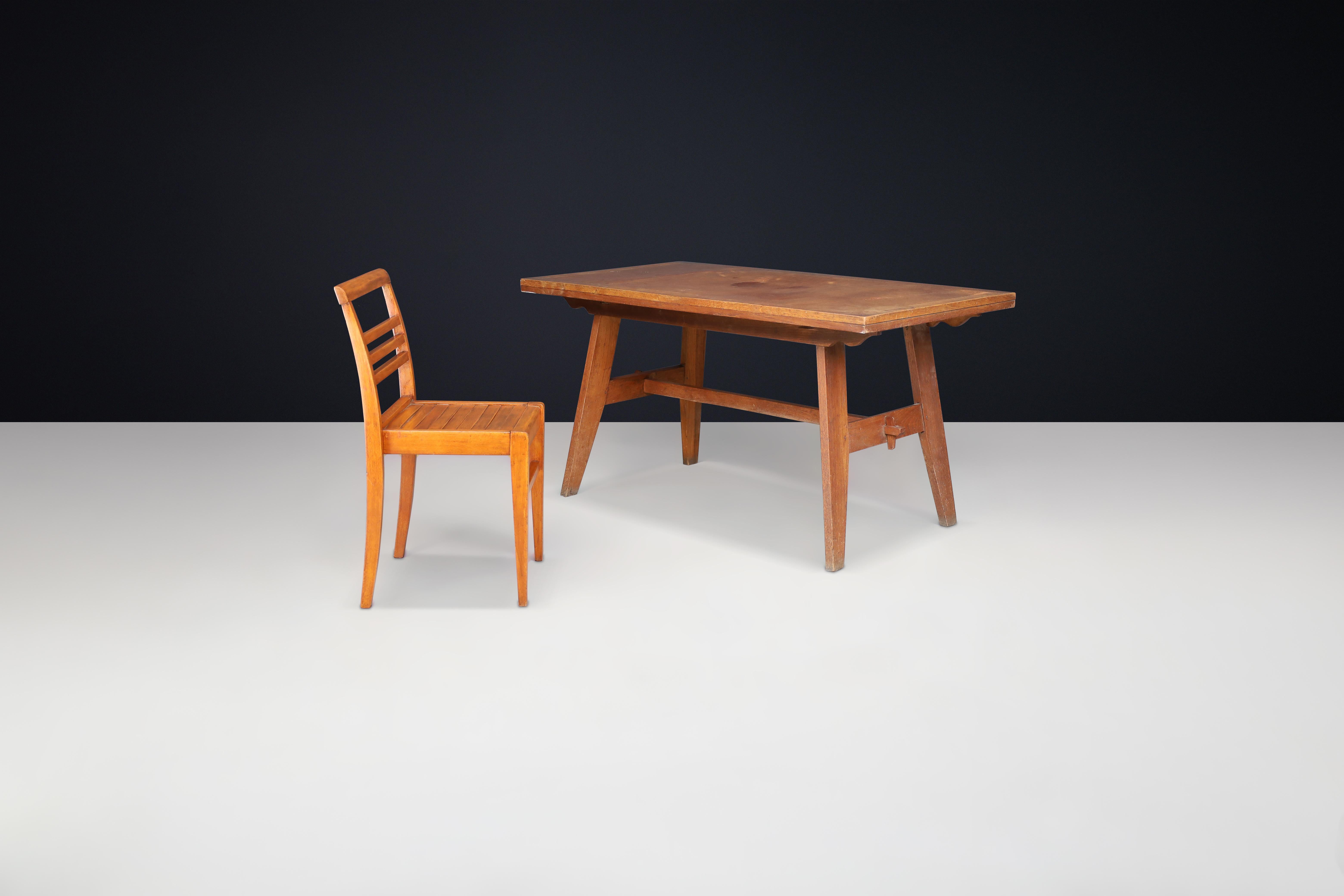 Mid-Century Modern Renée Gabriel Patinated Oak Table, France, 1940s For Sale