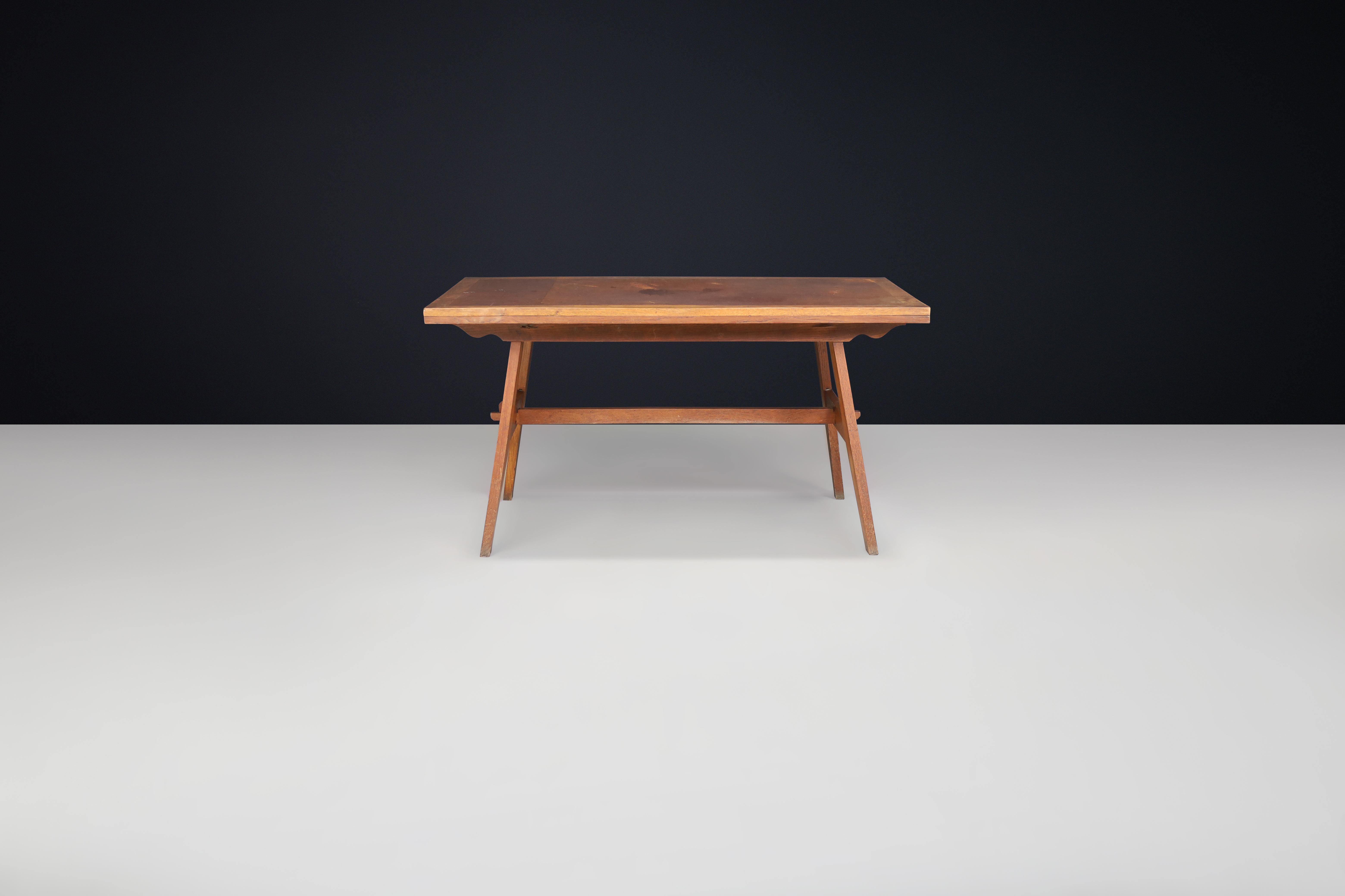 Renée Gabriel Patinated Oak Table, France, 1940s For Sale 2