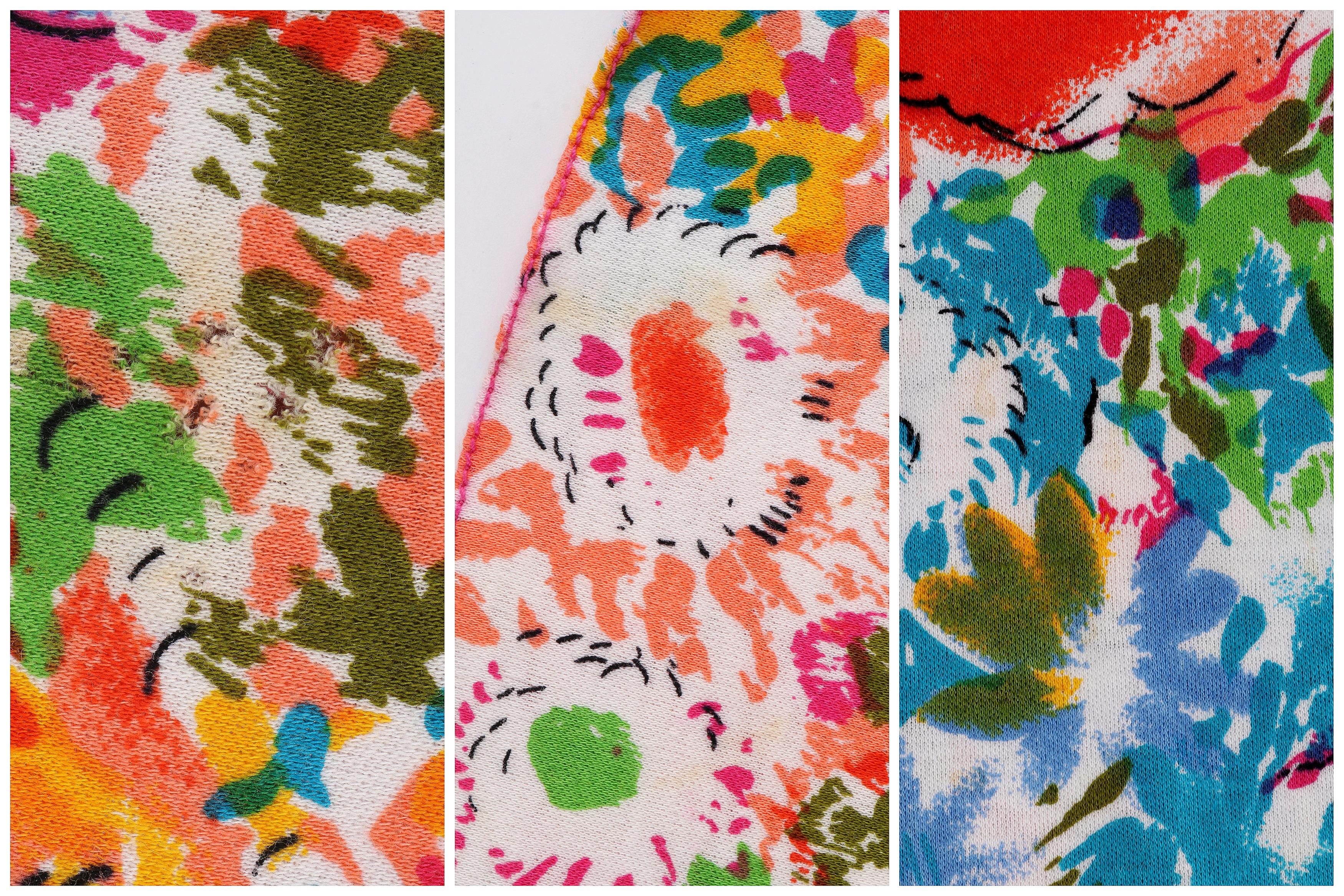 RENEE HELGA HOWIE c.1980s Multicolor Floral Print Drop Waist Short Sleeve Dress For Sale 7