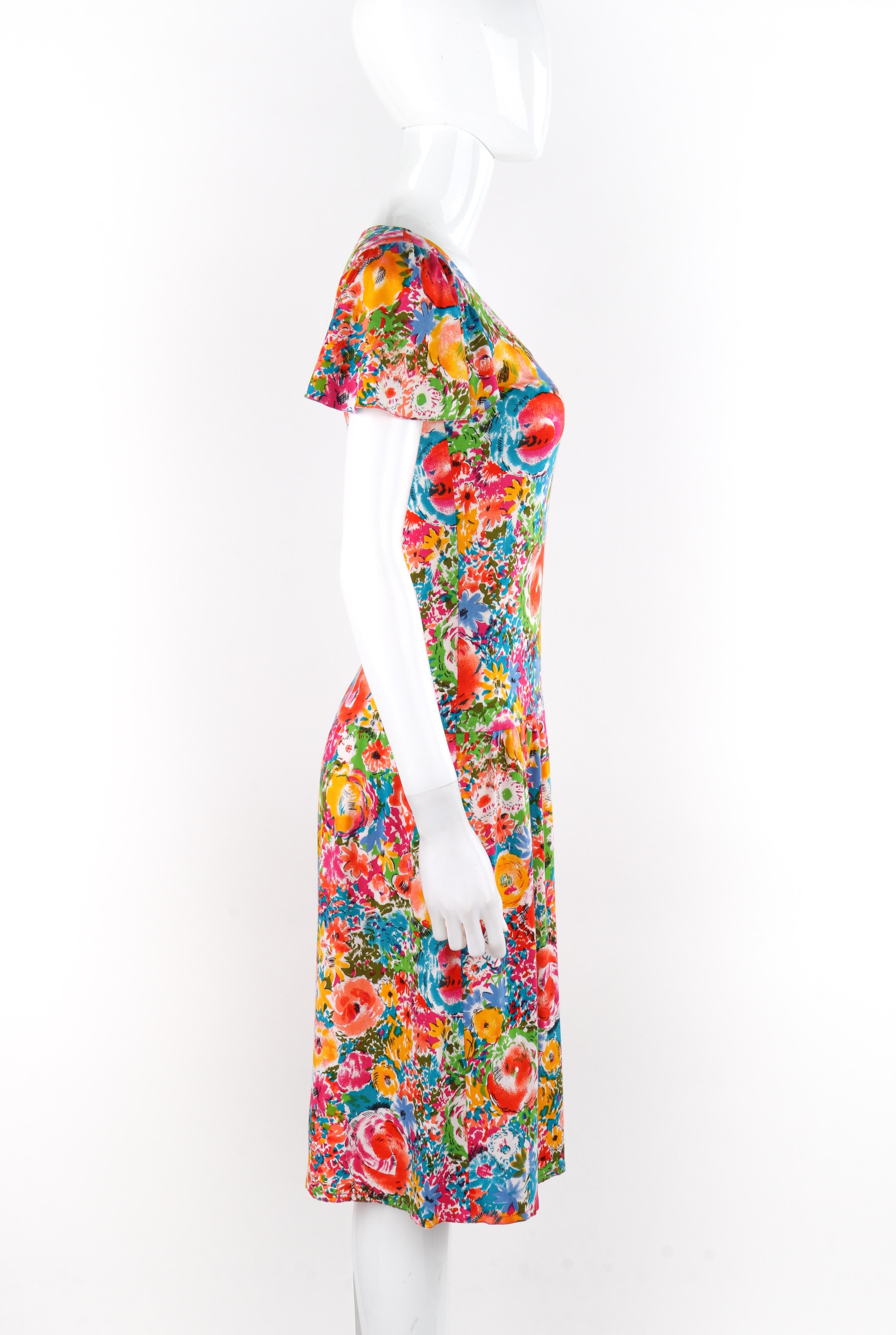 RENEE HELGA HOWIE c.1980s Multicolor Floral Print Drop Waist Short Sleeve Dress For Sale 2