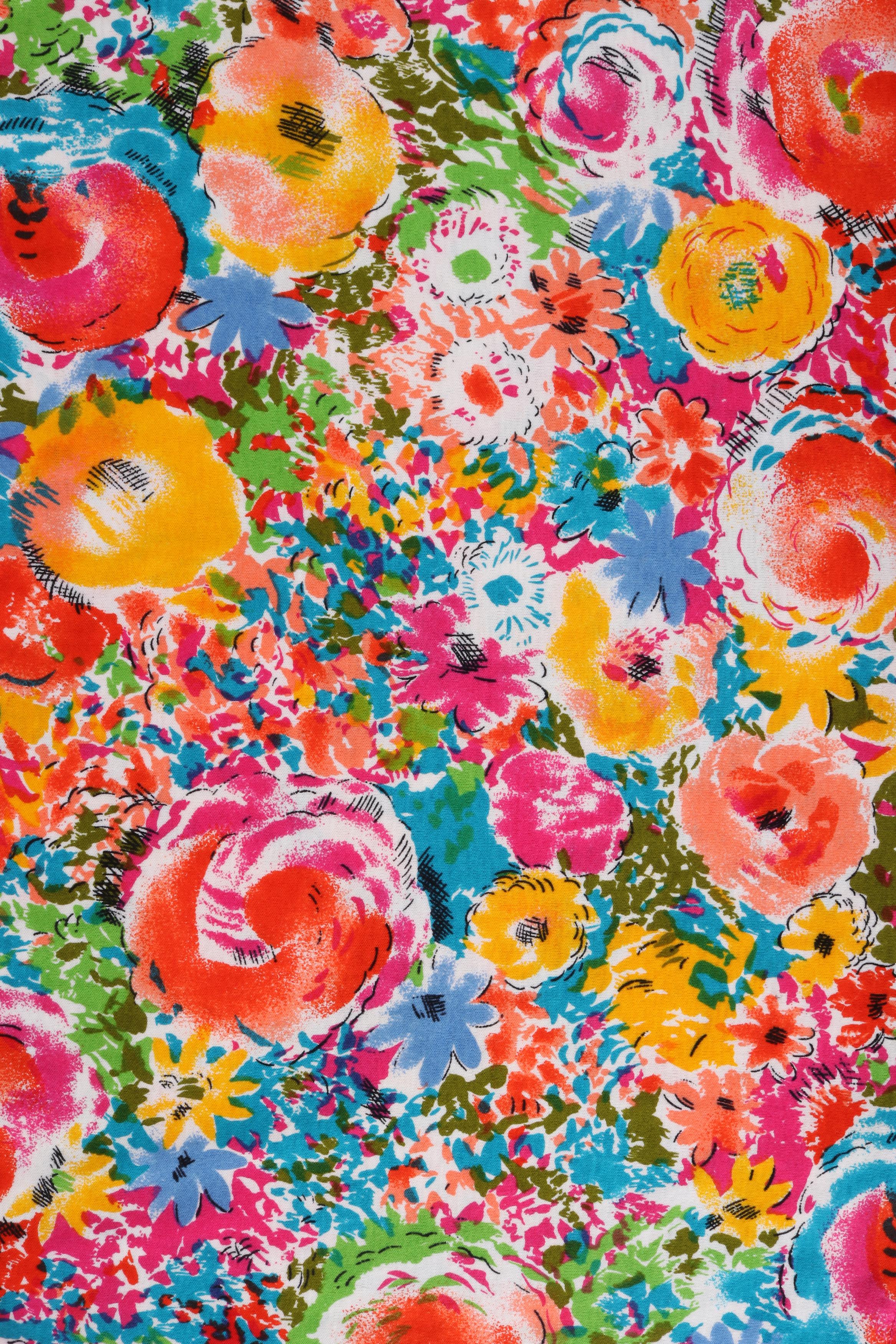 RENEE HELGA HOWIE c.1980s Multicolor Floral Print Drop Waist Short Sleeve Dress For Sale 5